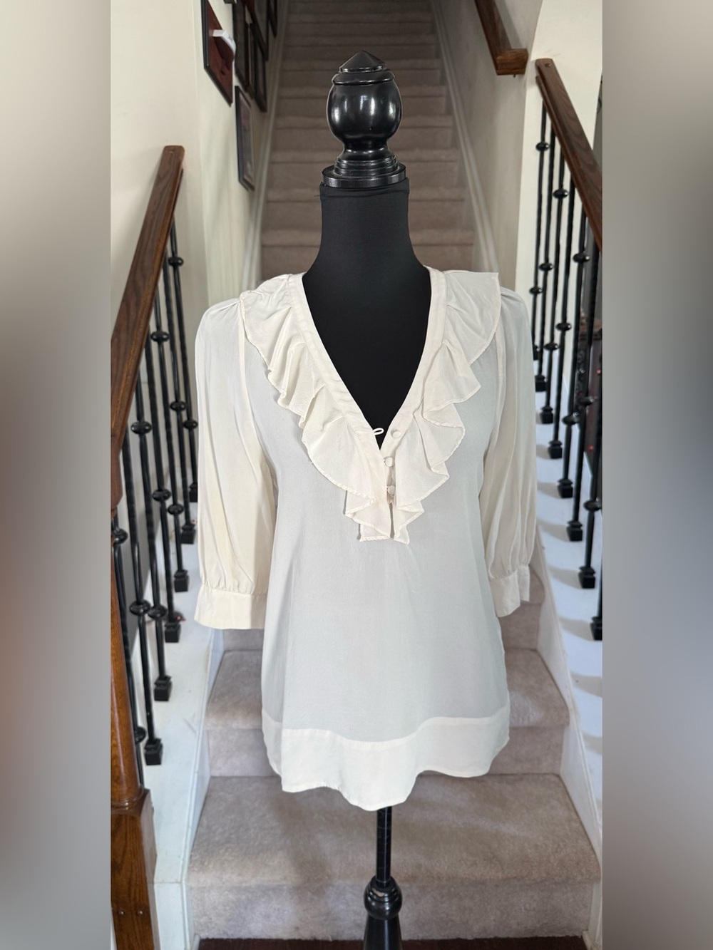 Joie Cream Ruffle V-Neck Blouse